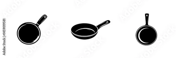 Fototapeta Flat black cooking icon representing various frying pans and skillets used in kitchen preparation