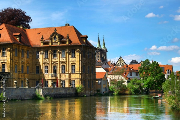 Obraz Historic Bamberg by the Regnitz River under a Clear Spring Sky in Bavaria, Germany