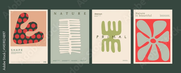 Obraz Set of summer backgrounds with bold floral shapes. Layout templates with text and vector illustrations for cover, card, brochure, poster or flyer.