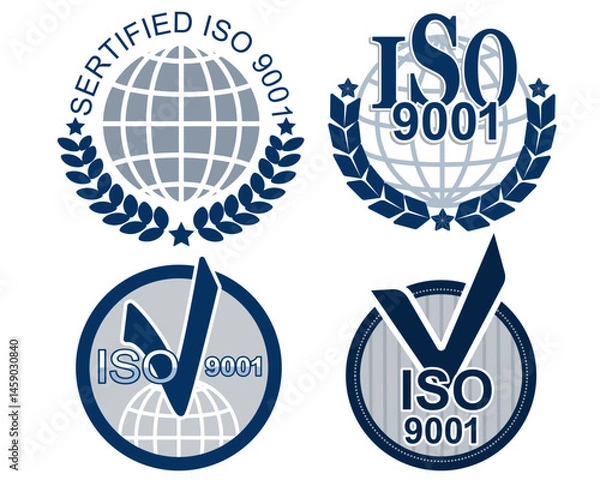 Fototapeta international quality certificate iso 9001 stamp emblem vector set