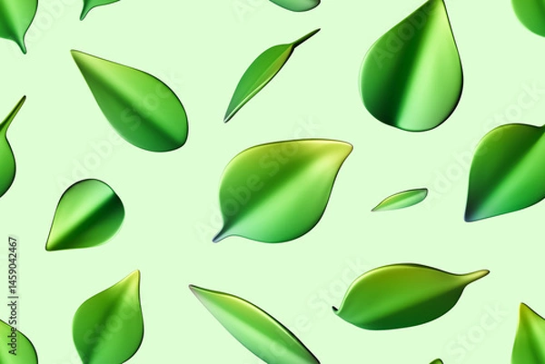 Obraz This design showcases a seamless pattern of various green leaves scattered across a soft light green background, ideal for textiles or wallpaper. Perfect for nature-themed projects