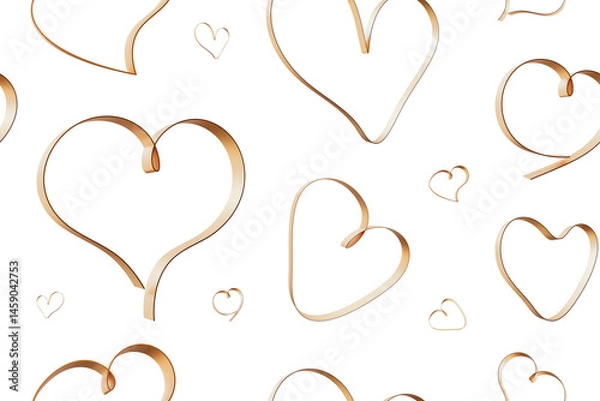 Obraz This pattern displays a delightful arrangement of outline golden hearts scattered across a white background, creating an elegant and romantic feel. Perfect for various design projects