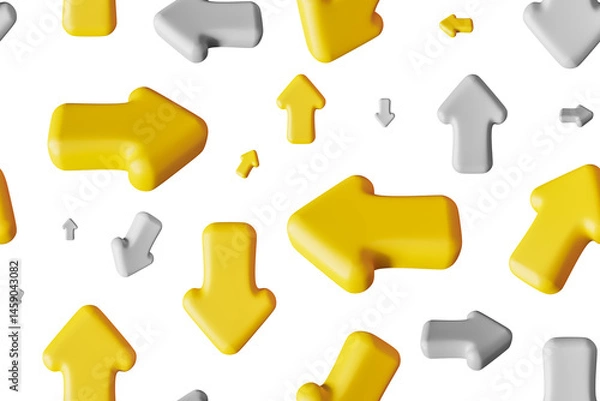 Fototapeta This seamless pattern presents an arrangement of bold yellow and gray arrows, visually symbolizing direction and movement against a contrasting background, inviting a sense of dynamism
