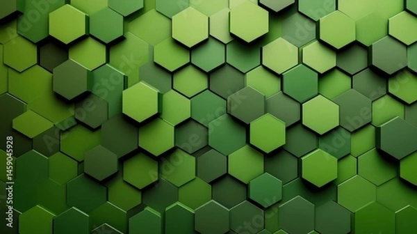 Fototapeta symmetrical green geometric background with a tessellation of hexagons and bold contrast.