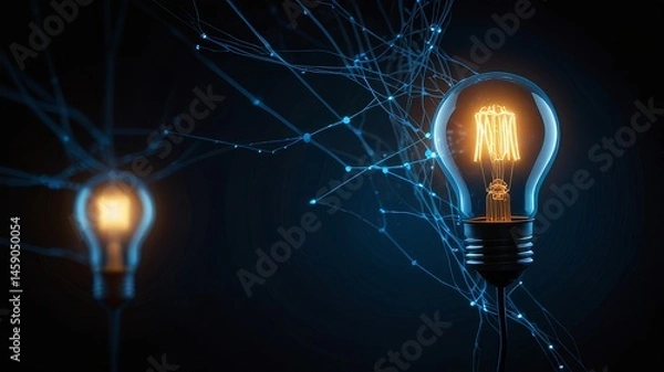 Obraz Glowing Hanging Light Bulbs Representing Energy and Innovation