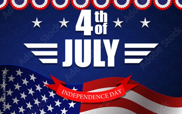 Fototapeta 4th of July Independence day background with US national flag and stars. Vector illustration.
