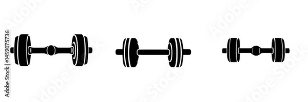 Fototapeta Flat black icons of weights showcasing different styles of dumbbells for fitness and workout design purposes