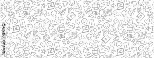 Fototapeta Social media seamless pattern doodle hand drawing drawn sketch messy grunge