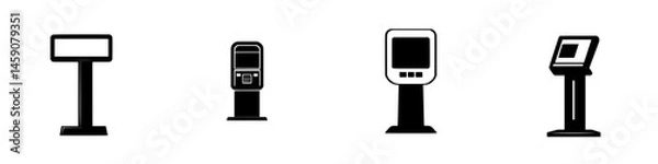 Fototapeta Flat black icons representing various information or service kiosks commonly found in public spaces