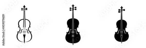 Fototapeta Elegant flat black icons of violins on a white background illustrating different shapes and styles of string instruments used in music