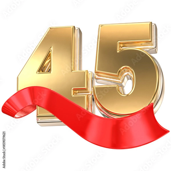 Fototapeta Happy Anniversary Number 45 Gold With Red 3D Render