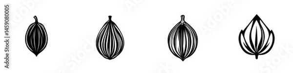 Fototapeta Detailed flat black icon series showcasing various seed shapes with unique designs for creative projects