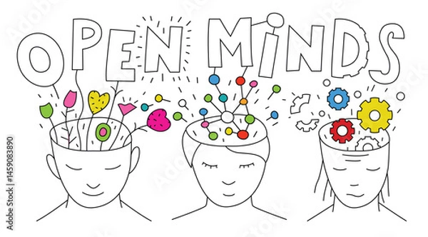 Fototapeta Bright vector illustration of open minds blooming with different ideas