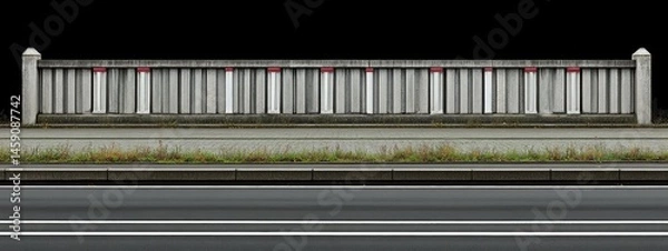 Fototapeta Highway roadside barrier with a concrete curb and grass verge