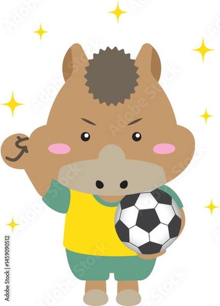 Fototapeta 【午年・干支】サッカーをする元気な馬のキャラクター｜年賀状・スポーツ・子ども向けに最適なイラスト素材