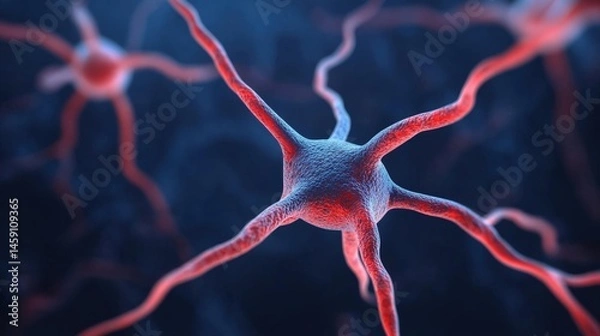 Obraz A close-up, digital illustration of a neuron cell with branching dendrites, representing neural networks and brain function.