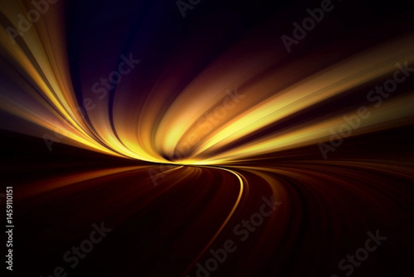 Fototapeta Modern bright abstract dynamic line wave curve soft light gradient neon brown yellow gold on black background design for graphics pattern web illustration technology digital backdrop wallpaper poster