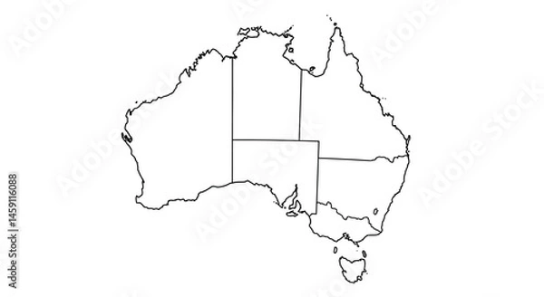 Fototapeta Outlined Map of Australia with State Borders