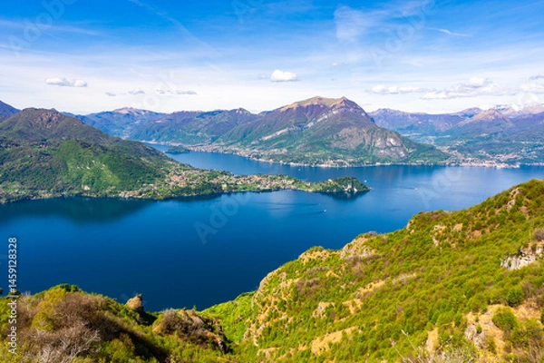 Fototapeta Panorama of Lake Como photographed from Ortanella, showing Bellagio, Balbianello, the Lecco and Como shores of the lake and the mountains above.
