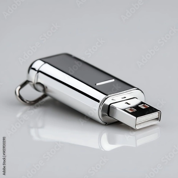 Fototapeta Metallic USB Flash Drive for Data Storage with Ring