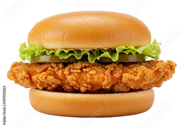 Fototapeta Crispy chicken sandwich with toppings isolated on transparent background