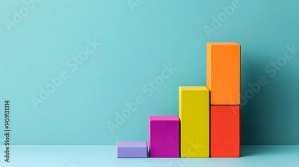 Fototapeta Colorful building blocks arranged as a growing graph chart