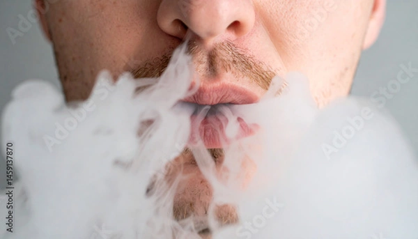 Obraz man lips blowing smoke clouds