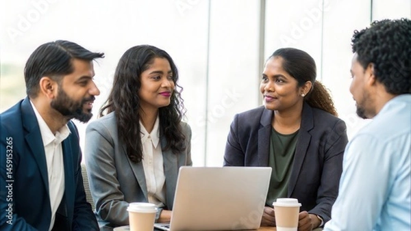 Obraz Indian Office Group Sharing Insights During Coffee Table Meeting
