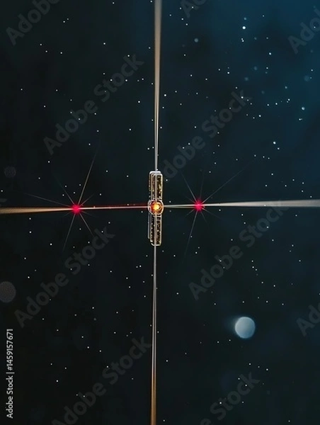 Fototapeta Precise alignment device centered against a starlit backdrop.