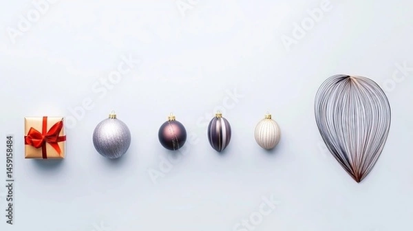 Fototapeta Christmas decorations arranged in a horizontal row.