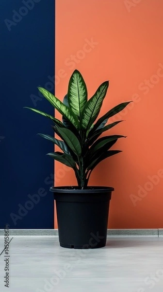 Fototapeta Vibrant houseplant against a bold color scheme.