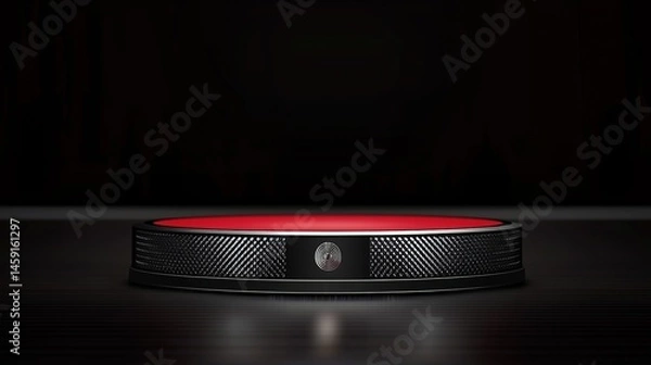 Fototapeta Circular, dark stage platform with red center.