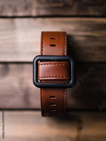 Fototapeta Close-up view of a brown leather watch strap.