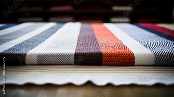 Fototapeta Close-up view of colorful striped textiles.