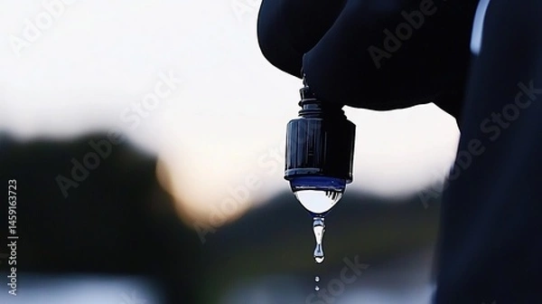 Fototapeta Close-up view of a dripping liquid from a container.