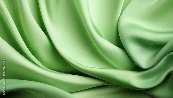 Fototapeta Elegant Green Silk Fabric Draped Softly Textured Waves Background