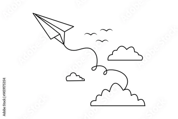 Fototapeta 
Continuous single line drawing of paper plane outline isolated vector art design