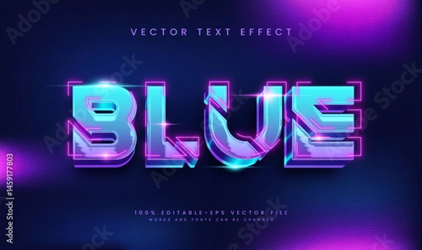 Fototapeta Editable neon blue text effect vector graphic.  Perfect for digital design projects.