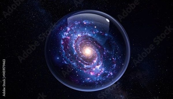 Obraz Universe inside a sphere: An artistic capture of the vast universe encapsulated within a delicate sphere, displaying galaxies and stars in a deep space.