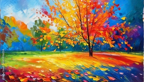 Fototapeta Vibrant Autumn Tree Painting Colorful Fall Landscape Artwork