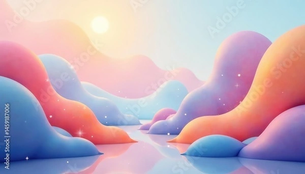 Fototapeta Abstract geometric shapes, calming pastel hues, soft, interior
