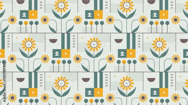 Fototapeta Design of a geometric sunflower pattern with different shapes.