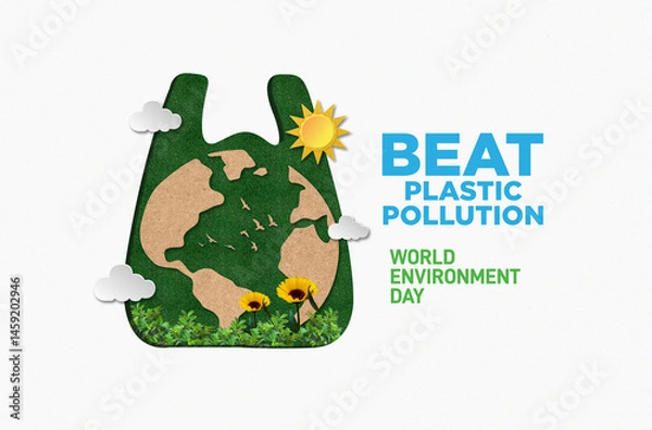 Fototapeta #BeatPlasticPollution, World Environment day concept 2025 3d tree background.