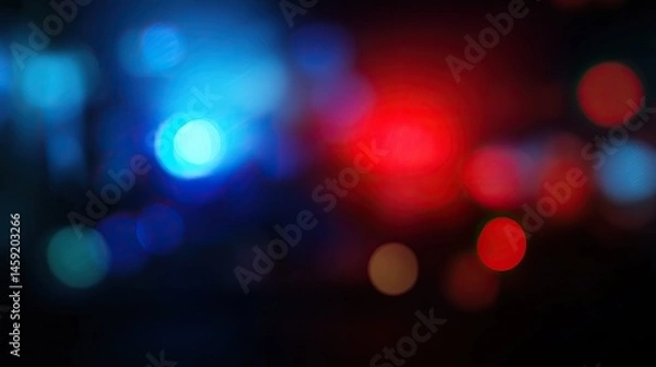 Fototapeta Vector illustration of blurred police lights in a flat design with dark blue and red colors. Blurred background and details adding an abstract and dynamic feel to the visual.