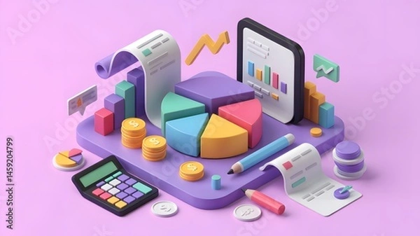 Fototapeta Analyzing financial data with colorful charts digital workspace infographic modern office aesthetic visuals