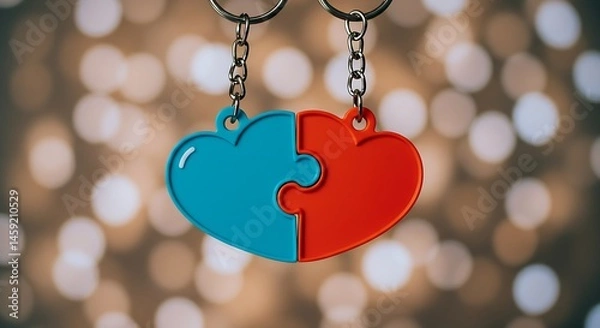 Fototapeta Couple keychains that form a heart when placed together