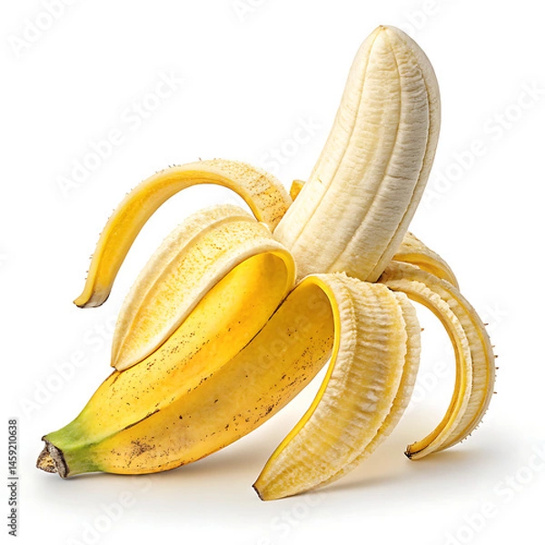 Fototapeta Ripe Banana with Peel Partially Opened on White Background

