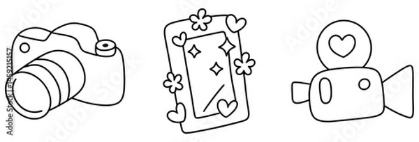 Fototapeta simple camera snapshot captures creativity with playful phone and video recorder, showcasing fun and joy