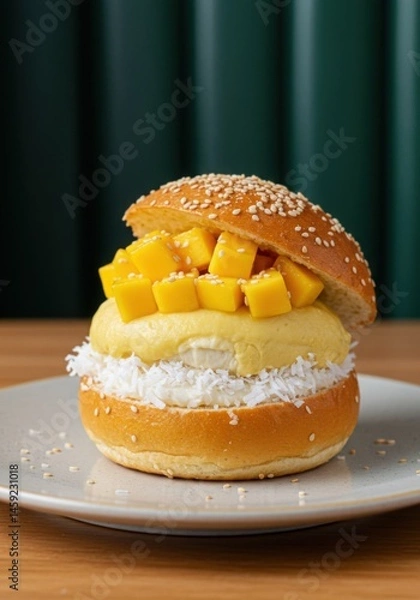 Fototapeta Exotic Tropical Semla Fusion Bun with Durian Mousse and Mango