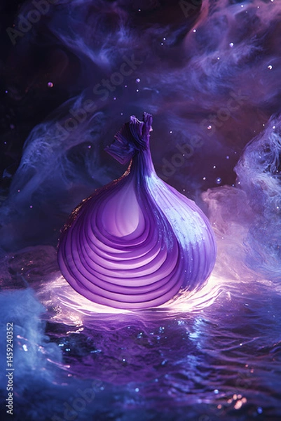 Fototapeta a purple onion sliced in half, floating and levitating in a surreal dreamlike space